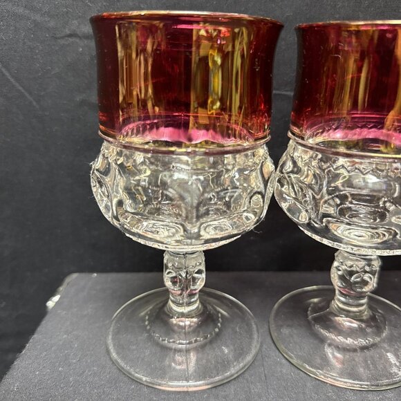 4 Tiffin Cranberry "Kings Crown" Pattern Pedestal 5 5/8" High Water Goblets - Picture 2 of 5